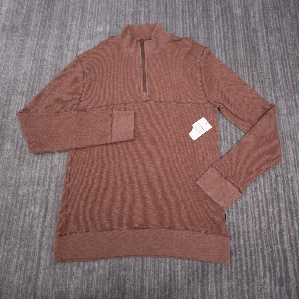 Lucky Brand Quarter Zip Pullover Mens Large Brown New Waffle Knit Thermal